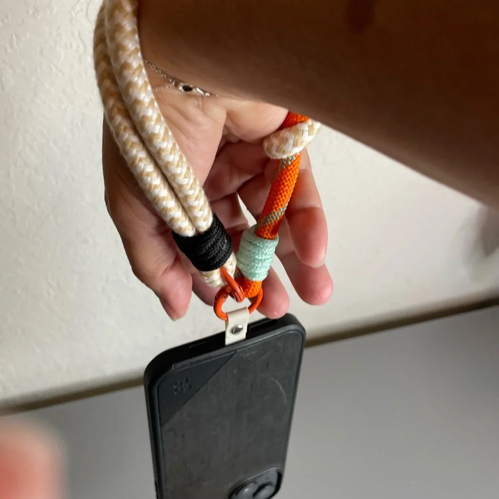 Colorful Rope Phone Wrist Lanyard - Orange, Beige, Mint